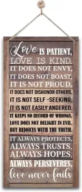 12in x12inx12in 1 Corinthians 13-4-8 Inspirational Hanging Wood Decor Sign, Printed, Love is Patient, Love is Kind Quote