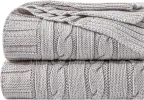 Silver Grey, 100% Pure Cotton Cable Knit Throw Blanket, Super Soft Warm 51x67 Knitted for Couch, Sofa, Chair, Bed - Extra Cozy, Machine Washable