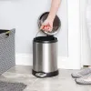 1.2 Gallon | Round Stainless Steel Garbage Bin with Soft Close Lid Step Foot Pedal | Metal Waste Basket with Removable Inner Bucket