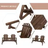 2-Seat Brown Wooden Adirondack Chair, Patio Bench with Table, Outdoor Loveseat Fire Pit Chair for Porch, Backyard, Deck, Carbonized