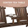 2-Seat Brown Wooden Adirondack Chair, Patio Bench with Table, Outdoor Loveseat Fire Pit Chair for Porch, Backyard, Deck, Carbonized