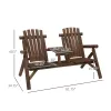 2-Seat Brown Wooden Adirondack Chair, Patio Bench with Table, Outdoor Loveseat Fire Pit Chair for Porch, Backyard, Deck, Carbonized
