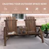 2-Seat Brown Wooden Adirondack Chair, Patio Bench with Table, Outdoor Loveseat Fire Pit Chair for Porch, Backyard, Deck, Carbonized