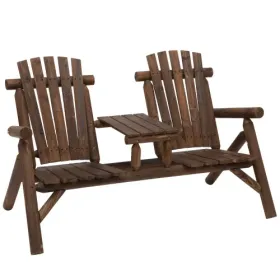 2-Seat Brown Wooden Adirondack Chair, Patio Bench with Table, Outdoor Loveseat Fire Pit Chair for Porch, Backyard, Deck, Carbonized