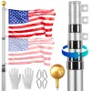 20FT Telescoping Flag pole Kit, Heavy Duty Aluminum Alloy in Ground Outside Silver, w 3x5 Flag