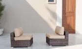 28" Wide Armless Outdoor Chairs with Cushions (Set of 2) – Fully Assembled