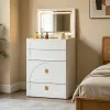 3-in-1 Compact Vanity Desk With Flip-up Led Mirror &3 Adjustable Lighting Modes, Storage Makeup Table