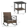 3 Piece Rocking Wicker Bistro Set, Outdoor Patio Furniture Set with 2 Porch Rocker Chairs, Cushions, 2-Tier Coffee Table for Garden