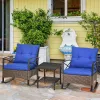 3 Piece Rocking Wicker Bistro Set, Outdoor Patio Furniture Set with 2 Porch Rocker Chairs, Cushions, 2-Tier Coffee Table for Garden