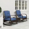 3 Pieces Wicker Patio Furniture Set, Outdoor PE Rattan Rocking Chairs with Coffee Table, Cushions for Porch, Brown
