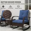 3 Pieces Wicker Patio Furniture Set, Outdoor PE Rattan Rocking Chairs with Coffee Table, Cushions for Porch, Brown