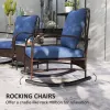 3 Pieces Wicker Patio Furniture Set, Outdoor PE Rattan Rocking Chairs with Coffee Table, Cushions for Porch, Brown