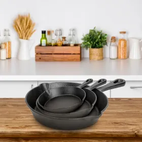 Oven Safe 3 Pcs Pre-Seasoned Cast Iron Skillet Set 6/8/10in Non-Stick Cookware Heat-Resistant Frying Pan