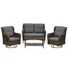 4 Piece Rattan Couch, with 2 Swivel Rocking Chairs, 2-Tier Glass Table and Sofa, All-Weather PE Set for Garden, Patio, Gray