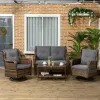 4 Piece Rattan Couch, with 2 Swivel Rocking Chairs, 2-Tier Glass Table and Sofa, All-Weather PE Set for Garden, Patio, Gray