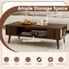 42 Inch Mid Century Modern Coffee Table Rectangular with Open Compartment Walnut