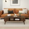 42 Inch Mid Century Modern Coffee Table Rectangular with Open Compartment Walnut