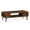 42 Inch Mid Century Modern Coffee Table Rectangular with Open Compartment Walnut