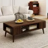42 Inch Mid Century Modern Coffee Table Rectangular with Open Compartment Walnut
