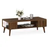 42 Inch Mid Century Modern Coffee Table Rectangular with Open Compartment Walnut