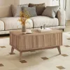 43.5" Rectangle Wooden Fluted Lift Top Coffee Table, Walnut