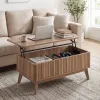 43.5" Rectangle Wooden Fluted Lift Top Coffee Table, Walnut