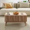 43.5" Rectangle Wooden Fluted Lift Top Coffee Table, Walnut