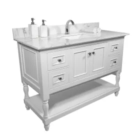 43''x22"  engineered stone Carrara white marble color with rectangle undermount ceramic sink and single faucet hole with back splash