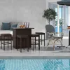 5-Piece Rattan Wicker Bar Set with Glass Top Table, 2 Tier Storage Shelf, and 4 Bar Stools for Outdoor, Patio, Garden, Brown