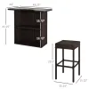 5-Piece Rattan Wicker Bar Set with Glass Top Table, 2 Tier Storage Shelf, and 4 Bar Stools for Outdoor, Patio, Garden, Brown