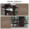5-Piece Rattan Wicker Bar Set with Glass Top Table, 2 Tier Storage Shelf, and 4 Bar Stools for Outdoor, Patio, Garden, Brown