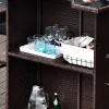 5-Piece Rattan Wicker Bar Set with Glass Top Table, 2 Tier Storage Shelf, and 4 Bar Stools for Outdoor, Patio, Garden, Brown
