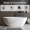 Matte White 59'' Solid Surface Matte Tub, Solid Surface Soaking Tub, Stone Resin Freestanding Bathtub