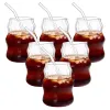6 Pcs 19 Ounce Glass Straw Cup, Coffee, Milk, Juice, Cold Drink, Tea, Water, Striped Cloud Cup