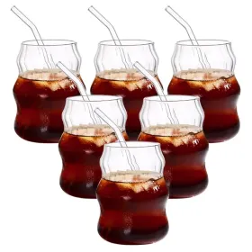 6 Pcs 19 Ounce Glass Straw Cup, Coffee, Milk, Juice, Cold Drink, Tea, Water, Striped Cloud Cup