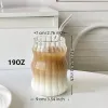 6 Pcs 19 Ounce Glass Straw Cup, Coffee, Milk, Juice, Cold Drink, Tea, Water, Striped Cloud Cup