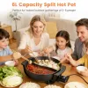 6L Electric Hot Pot with Divider 1100W Dual-Flavor Pot Shabu Shabu Fondue Pot Non-Stick with 5-Temp Control