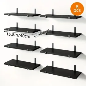 8-Pack 15.8" Floating Wall Shelves, Multi purpose, Large Capacity Rustic Brown Storage Shelves – Heavy-Duty Wall-Mounted Racks