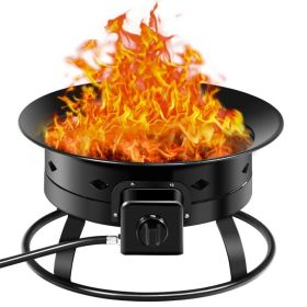 Black Portable Outdoor Metal Propane Fire Pit with Cover and Carry Kit