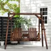 Log Design Adirondack Swing Chair Outdoor 2-Seat Freestanding Solid Wood Dark Brown