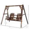 Log Design Adirondack Swing Chair Outdoor 2-Seat Freestanding Solid Wood Dark Brown
