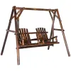 Log Design Adirondack Swing Chair Outdoor 2-Seat Freestanding Solid Wood Dark Brown