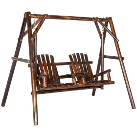 Log Design Adirondack Swing Chair Outdoor 2-Seat Freestanding Solid Wood Dark Brown