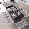 Boho Bluish Kitchen Rug Sets 3 Piece with Runner Non Slip Mats Washable Kitchen Mats for Floor Thick Mats