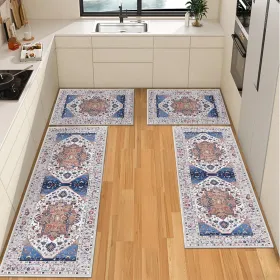 Boho Bluish Kitchen Rug Sets 3 Piece with Runner Non Slip Mats Washable Kitchen Mats for Floor Thick Mats