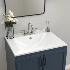 Ceramic Rectangle Vanity Top Sink Single Bowl bathroom Basin in Glossy White with Overflow Hole and Single or Triple Faucet Holes(24 in. x 20in.)