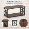 Rustic Brown Coffee Table 2-Tier Center Table with Storage Shelf