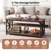 Rustic Brown Coffee Table 2-Tier Center Table with Storage Shelf