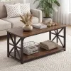 Rustic Brown Coffee Table 2-Tier Center Table with Storage Shelf