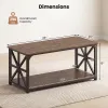 Rustic Brown Coffee Table 2-Tier Center Table with Storage Shelf